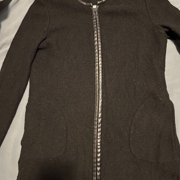 Boiled Wool Coat With Faux Leather Trim - Picture 4 of 11